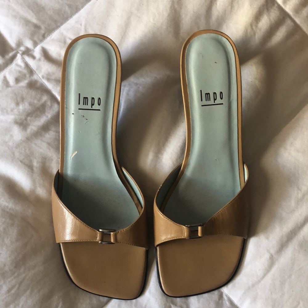 Impo Tan Mules with Block Heel and Wide Strap
